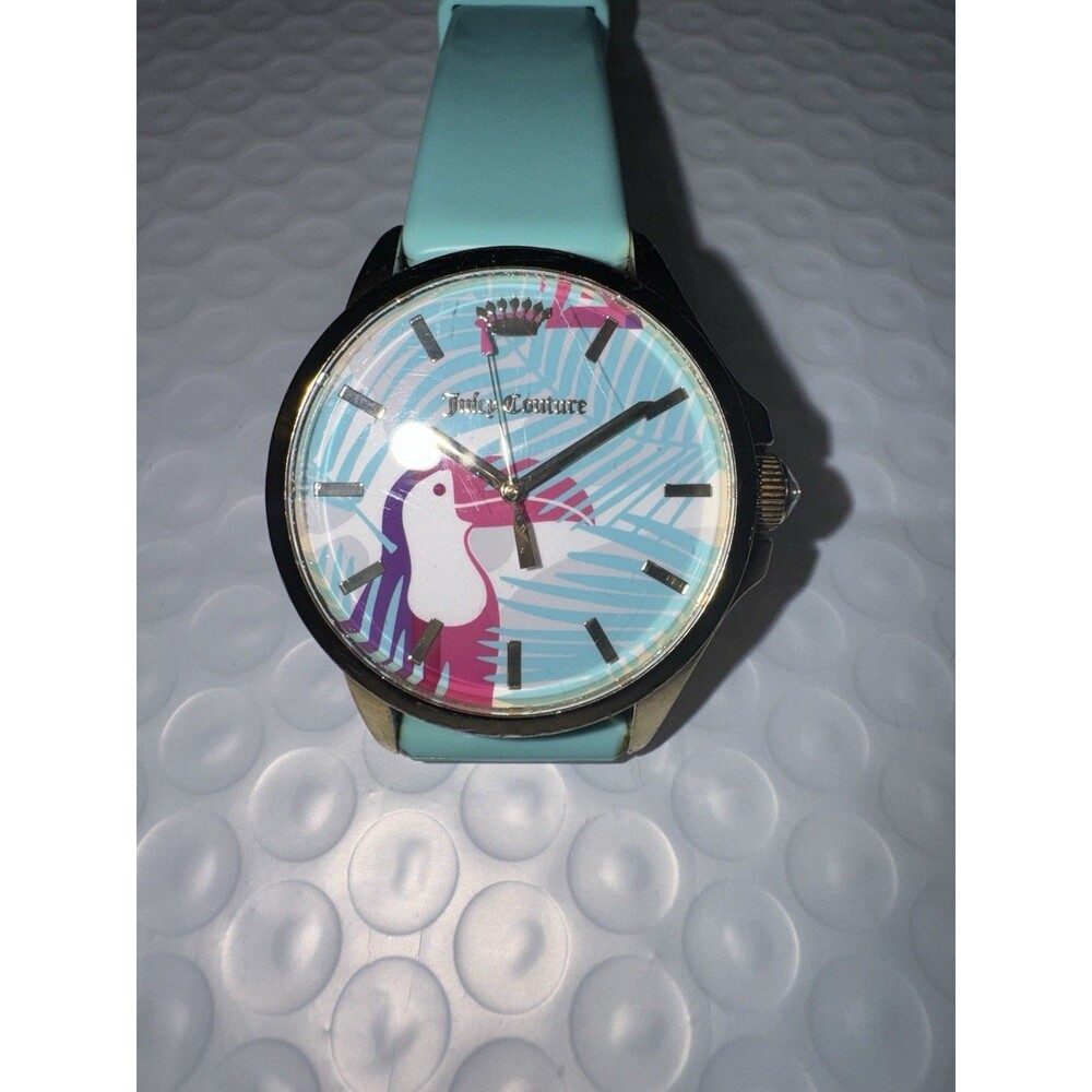 Toucan Juicy Couture Girls Watch With Gold Around Face And Teal Silicone Band